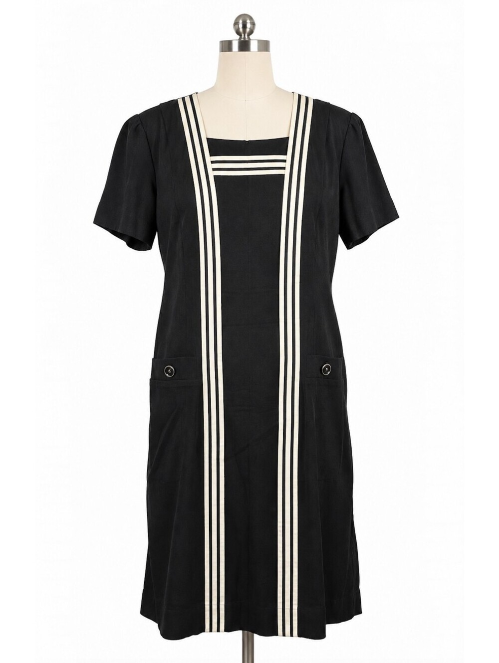 Petite Perceptions Black Dress with White Striped Detail